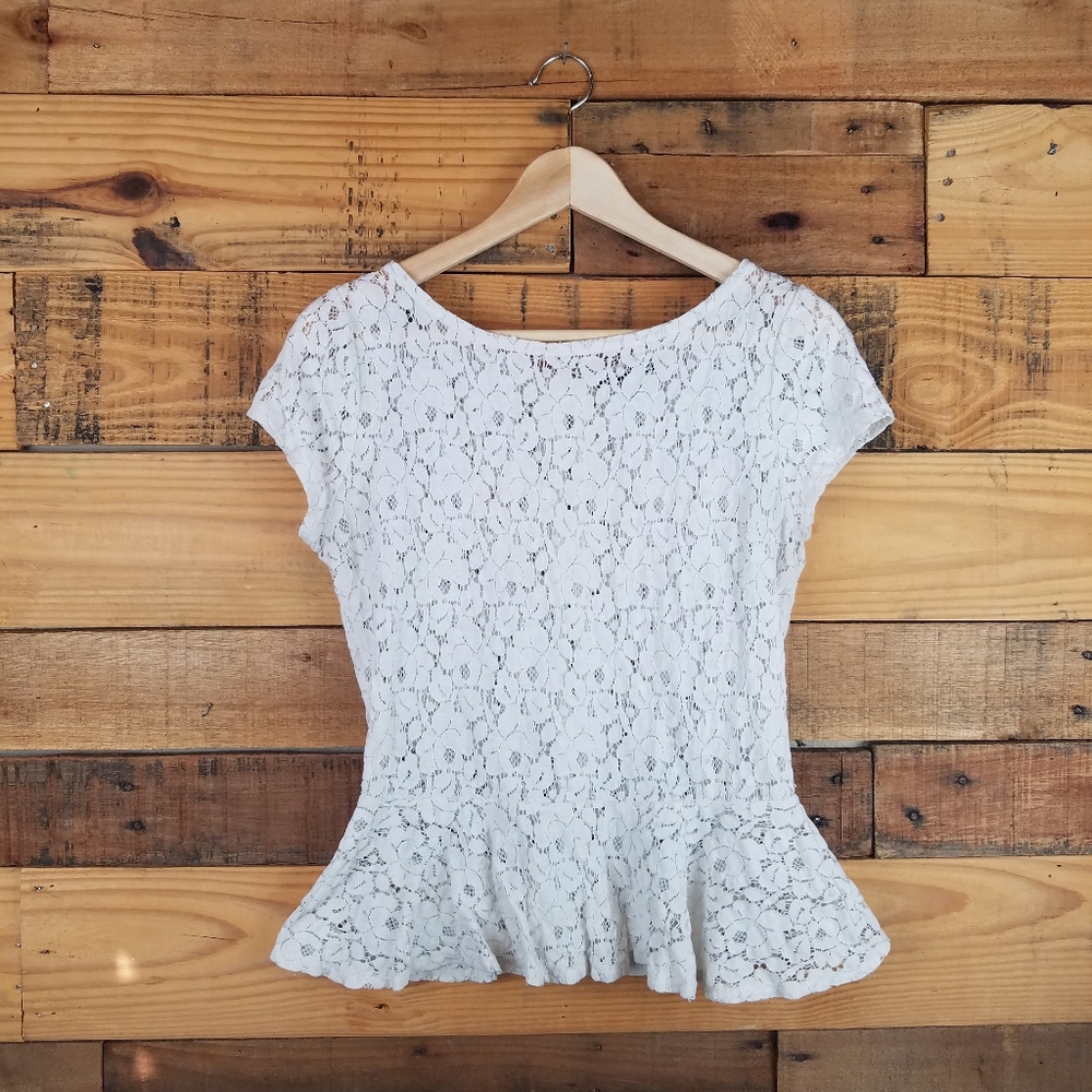 GAP Lace Peplum Top Zip Accent Back Medium